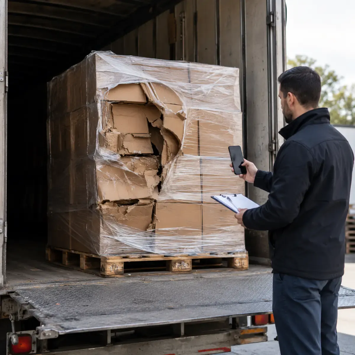 Motor carrier documenting damaged freight at delivery before opening a cargo claim file