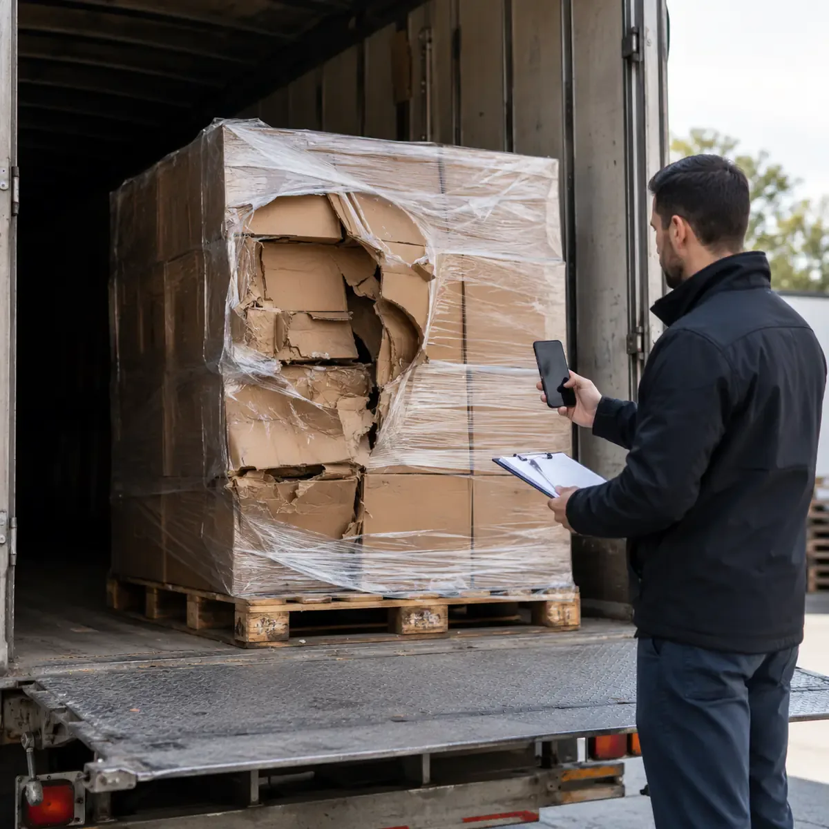 Motor carrier documenting damaged freight at delivery before opening a cargo claim file