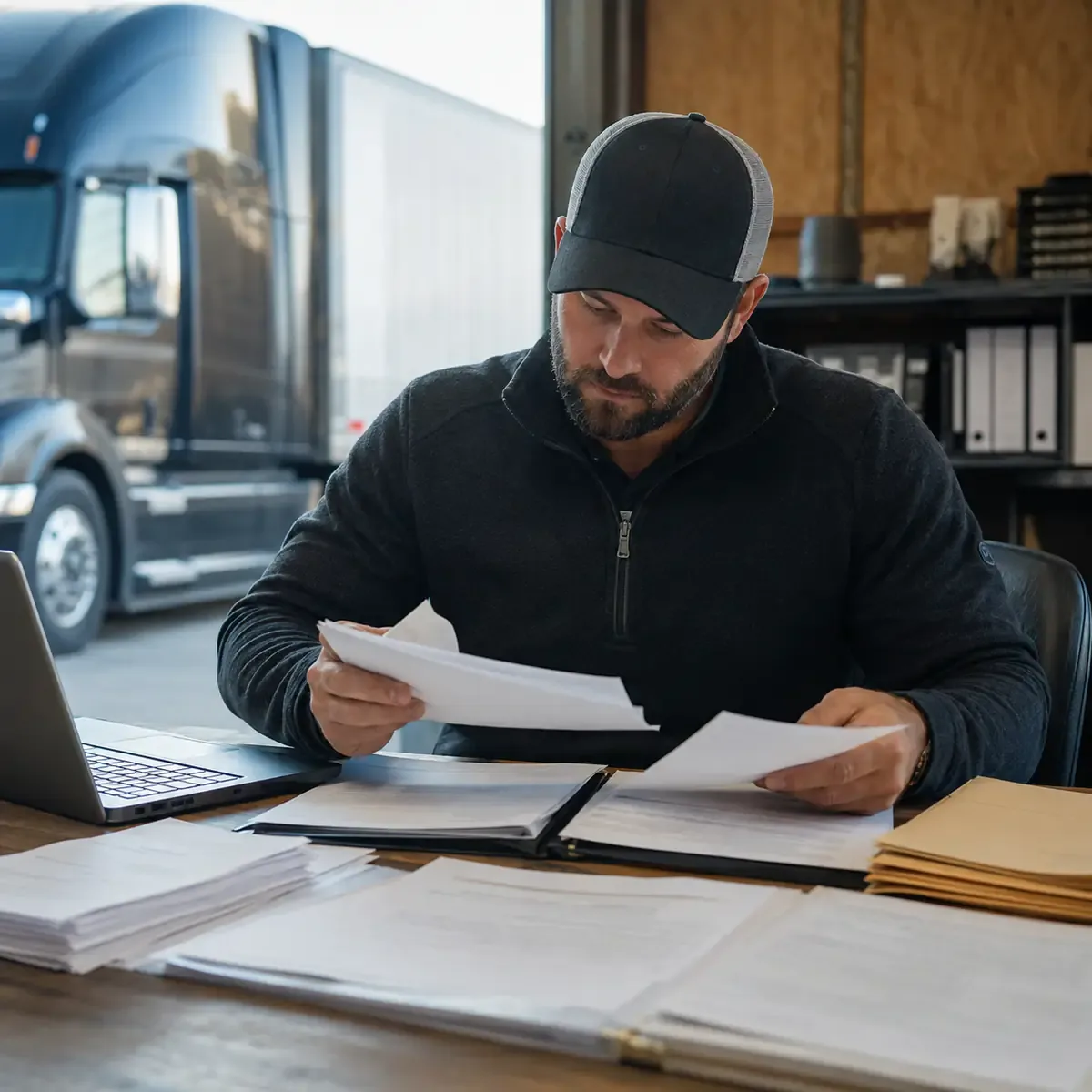 Owner-operator preparing a broker carrier packet with insurance, W-9 and operating authority documents