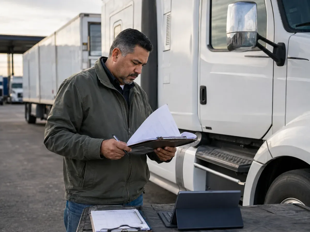 Motor carrier reviewing roadside inspection records and supporting documents before submitting an FMCSA DataQs request
