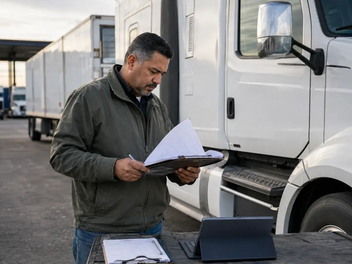 Motor carrier reviewing roadside inspection records and supporting documents before submitting an FMCSA DataQs request