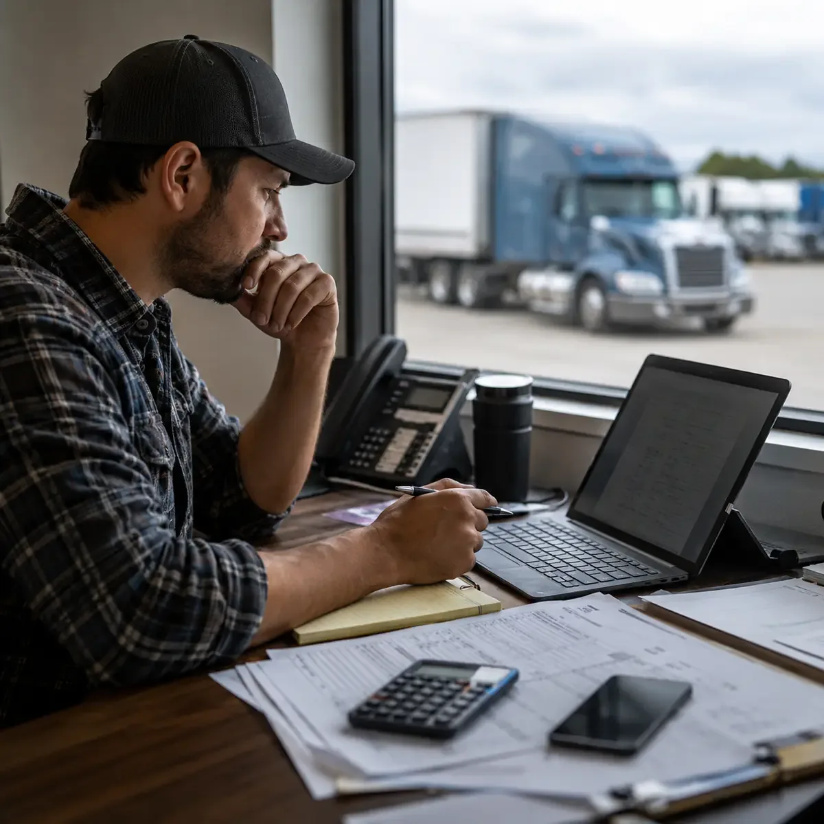Owner-operator verifying a freight broker's authority and payment details before accepting a load