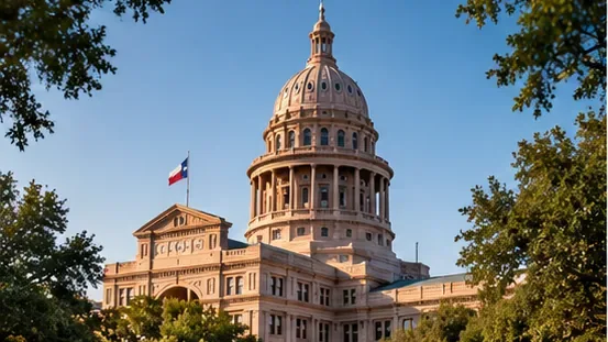 Texas State Capitol building in Austin surrounded by trees